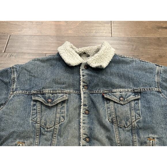 Vtg Levi's Authentic Mens Blue Sherpa Lined Denim Jacket Size XL Made In USA - Picture 4 of 10
